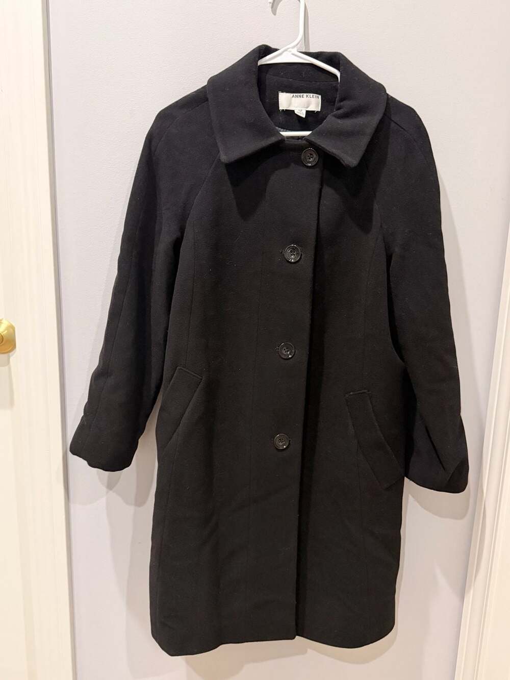 Black Single-Breasted Wool Blend Walker Coat